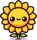 Sunflower with cute expression clip art illustration isolated on transparent background for sticker or children book illustration Royalty Free Stock Photo