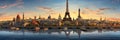 Enchanting cosmopolitan travel and tourism backdrop with blurred bokeh and cityscape silhouettes