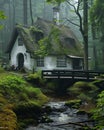 Enchanting Cottage in Misty Forest