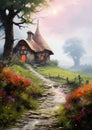 Enchanting Cottage: A Quaint Morning in the Field by the Running