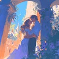 Enchanting Couple\'s Kiss under Cathedral Archway