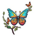 Colorful butterfly on branch isolated on white 2D sticker illustration. transparent background available Royalty Free Stock Photo