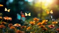 Enchanting Dance of Colorful Butterflies Amidst Blooming Flowers Royalty Free Stock Photo