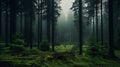 Enchanting Dark Forest: Hd Wallpaper Of Foggy Green Landscape