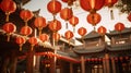 Enchanting Dusk: Vibrant Red Lanterns in a Traditional Chinese Courtyard