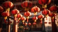 Enchanting Dusk: Vibrant Red Lanterns in a Traditional Chinese Courtyard