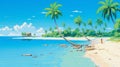 Enchanting East Beach Scene From The Maldives In Hayao Miyazaki\'s Style