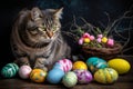 Enchanting Easter Cat Cuddling Easter Egg Toys in a Cosy Cabin (AI Generated)