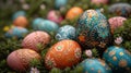 An enchanting Easter egg display showcasing intricate hand-painted designs and patterns