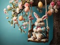 Enchanting Easter Eggs Nestled in Blossoming Branches of a Garden Tree