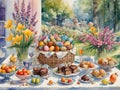 Enchanting Easter Tableau with Bunnies and Spring Flowers Royalty Free Stock Photo