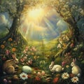 Enchanting Easter wonderland with radiant sunlight