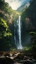 Enchanting Eden: A Serene Sunrise in Africa\'s Lustrous Waterfall Royalty Free Stock Photo