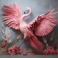 Enchanting Elegance, A Majestic Flamingo Unveiling Wings Woven from Whispering Paper