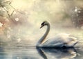 Enchanting Elegance: A White Swan\'s Graceful Journey Through a W
