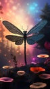 Enchanting Elvish Dragonfly Charcoal Silhouette with Fractal Integration in Magical 3D Render