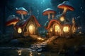 Enchanting Fairy mushroom houses fiction. Generate Ai