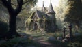 Enchanting fairy tale woodland. Surreal mystical fantasy artwork. Generative AI Royalty Free Stock Photo