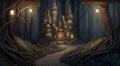 Enchanting fairy tale woodland. Surreal mystical fantasy artwork. Generative AI Royalty Free Stock Photo