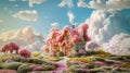 Enchanting Fairytale Cottage Amidst Fluffy Clouds