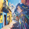 Enchanting Fantasy Princess in a Colorful Cityscape