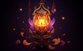 A fancy purple lantern with golden leaves, in the style of colorful fantasy realism, 2d game art Royalty Free Stock Photo