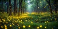 Enchanting Fireflies Dance in a Magical Forest at Night Royalty Free Stock Photo