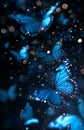 Enchanting Flight: A Black Fairy Amidst a Blur of Airy Blue Ligh Royalty Free Stock Photo