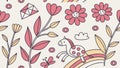 Enchanting Floral Unicorn Pattern, Whimsical Fantasy Design, vector design Generative AI Royalty Free Stock Photo