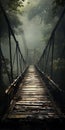 Enchanting Foggy Wooden Bridge In Surreal Forest