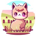 Enchanting Forest Adventure: Cute Llama Illustration in the Wilderness