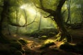 Enchanting forest. Beautiful illustration picture. Generative AI