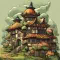 Enchanting Forest Cottage: A Fairy Tale Illustration Royalty Free Stock Photo