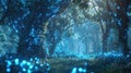 Enchanting forest in 3D: magical bioluminescent plants and trees form an ethereal scene, transporting viewers to a
