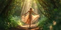 Enchanting Forest Fairy Dancing In A Mystical And Magical Setting, Copy Space