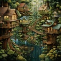 Enchanting Forest with Floating Abodes