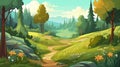 Enchanting Forest Meadow Cartoon Illustration for Children.