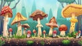 Enchanting Forest Mushrooms: A Vibrant Fantasy Landscape Royalty Free Stock Photo