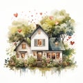 Enchanting Forest Nest: Vector Graphics of Hearts, Houses, and F