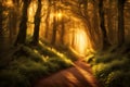 Enchanting Forest Path in Golden Light