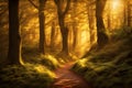 Enchanting Forest Path in Golden Light