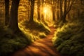 Enchanting Forest Path in Golden Light