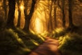 Enchanting Forest Path in Golden Light