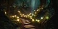 An enchanting forest path illuminated by floating, glowing orbs, inviting the viewer to explore the unknown, concept of