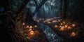 An enchanting forest path illuminated by floating, glowing orbs, inviting the viewer to explore the unknown, concept of