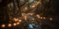 An enchanting forest path illuminated by floating, glowing orbs, inviting the viewer to explore the unknown, concept of
