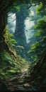 Enchanting Forest Path With Peculiar Banyan Tree - Anime-influenced Illustration