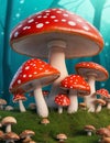 Enchanting Forest Scene with Fairy-tale Toadstools Royalty Free Stock Photo