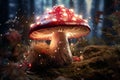 Enchanting forest scenery with glowing mystical mushroom against a wizardly background Royalty Free Stock Photo