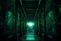 Stunning Digital Art: Award-Winning Forest Green Wallpaper with Neon Symmetry and Shiny Walls in Glowing 8K HD